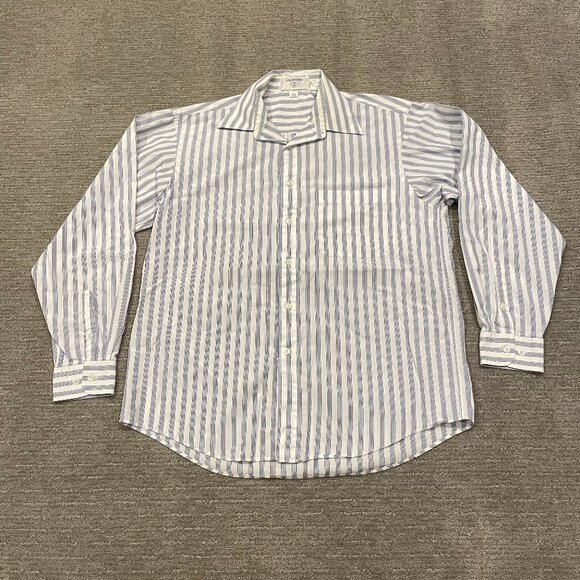 Valentino Uomo Shirt Mens 15.5 34 35 Blue White Stripe Dress Casual Button Up - Picture 1 of 10